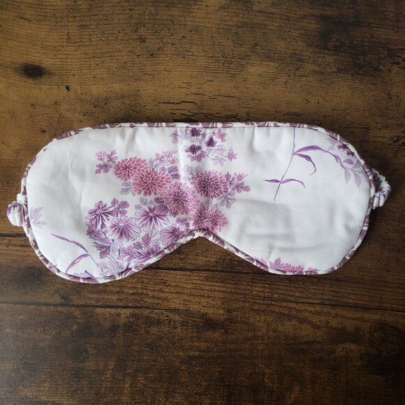 Beautiful Natural Botanical pink cream white purple print reversible sleep mask - Picture 1 of 10